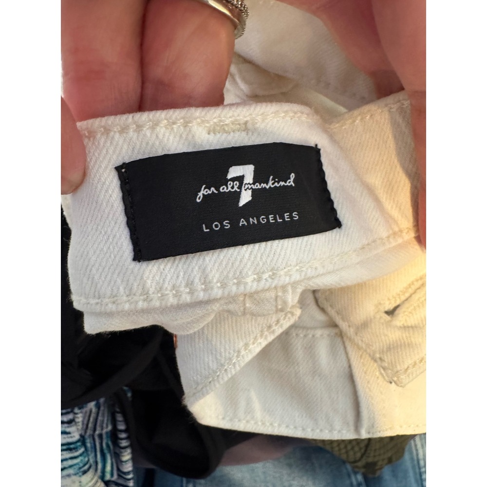 7 For All Mankind Women White Skinny Jeans Gold Metallic Side Stripe Size 31 - Picture 3 of 4